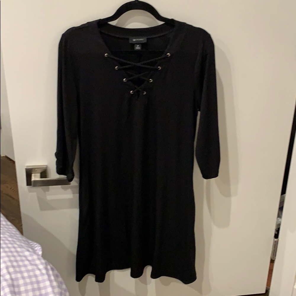 A line black slinky dress